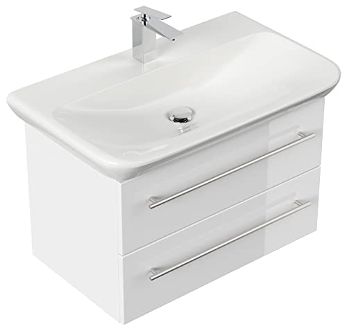 emotion MYDAY80CM000101DE - Lavabo con mobiletto, in Legno Bianco Lucido, 80 x 45 x 41,6 cm