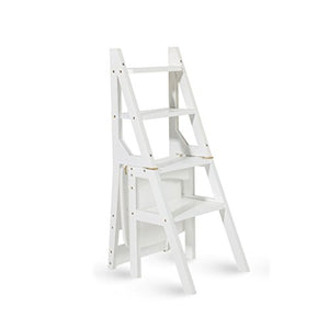 Sedia pieghevole Sedia Multifunzione in Legno massello Sedia da casa Due Usi per Scale Sedia Mobile a 4 gradini Scaletta Sgabello (Colore : Bianca)