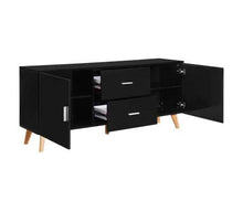 GOTOTOP Credenza Nera 160 x 40 x 70 cm Credenza Cucina Legno con 2 Cassetti e 2 Scomparti Portaoggetti,MDF lucido + gambe in legno