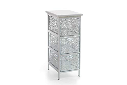 GICOS IMPORT EXPORT SRL Mobile mobiletto cassettiera in metallo colore bianco schabby chic 3 cassetti traforata 31 * 26 * 61 cm decorato arredamento casa EMP-792250