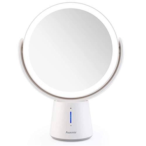 Auxmir Specchio Trucco LED, Specchio Ingranditore 10X/1X a Doppia Faccia, Luminosità Regolabile a 5 Livelli, Rotazione a 360 °, Specchio da Tavolo Ideale per Trucco, Rasatura, Cura del Viso