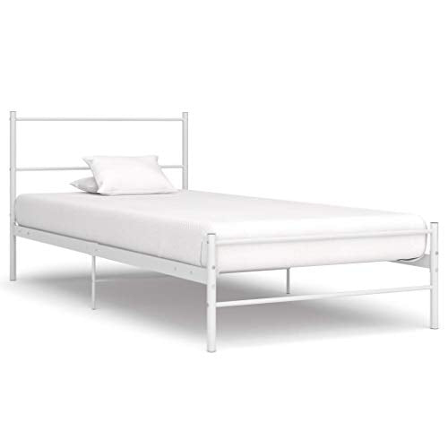 BIGTO - Struttura letto in metallo acciaio per camera da letto, 90 x 200 cm, colore: Bianco