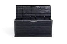 909 OUTDOOR Cassapanca Contenitore 280 L, Baule da Esterno Impermeabile, Panca Contenitore Nera Effetto Legno, Panca da Giardino 117x45x56 cm
