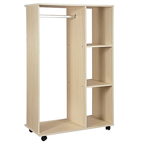 homcom Stand Appendiabiti con 3 Ripiani e Attaccapanni per Vestiti, Guardaroba Porta Abiti in Legno 128 cm