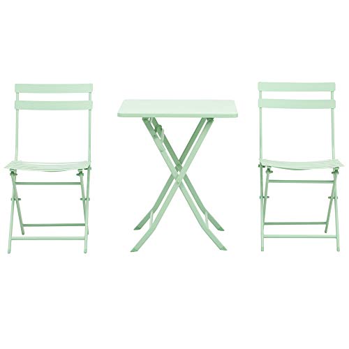 Set Tavolo e 2 Sedie Pieghevoli da Giardino in Metallo Verde