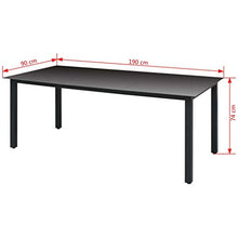 SKM Tavolo da Giardino Nero 190x90x74 cm in Alluminio e Vetro