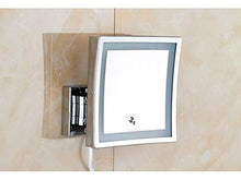 SHY Specchio per Il Trucco a LED da Parete, Specchio da Bagno, Lente d'Ingrandimento 3X Pieghevole in Acciaio Inossidabile, Specchio da Barba, Quadrato, Argento