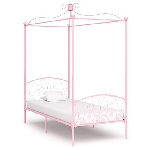 SKM Letto a Baldacchino Rosa in Metallo 90x200 cm