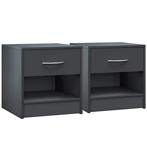 Casaria Set 2 Comodini Cassetto Ripiano d' Appoggio 41x39x28 cm Legno Comò Notte Camera Letto Grigio