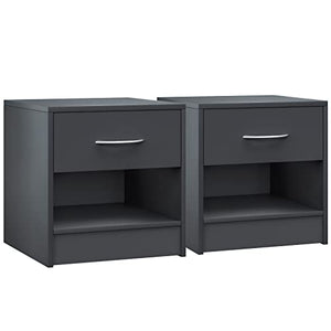 Casaria Set 2 Comodini Cassetto Ripiano d' Appoggio 41x39x28 cm Legno Comò Notte Camera Letto Grigio
