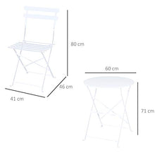 Outsunny Set 3 Pezzi Tavolino con Sedie da Giardino Pieghevoli, Mobili da Esterno in Metallo, Bianco