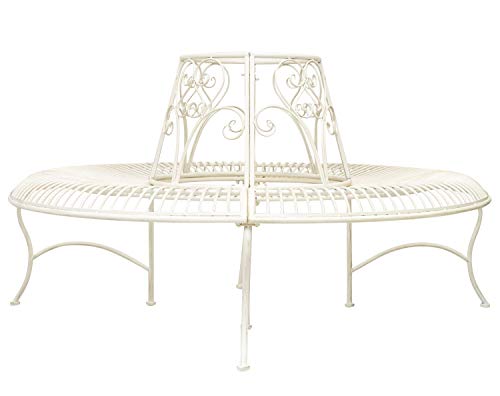 Panchina Giardino Albero panchina Giardino Ferro Bianco Crema Stile Antico 146cm