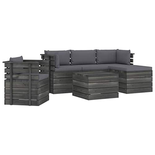 FAMIROSA Set Divani da Giardino su Pallet 6 pz con Cuscini Massello Pino-1851