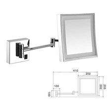UIGJIOG Specchio Ingranditore con Luce LED Ricaricabile Specchietti da Trucco a Parete Regolabile e Allungabile Cromato in Metallo Ingrandimento X 3 con Cavo USB Forma Quadrata