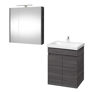 Mobile da bagno + armadietto a specchio, set di mobili da bagno, 64 cm, colore: antracite