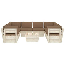 SKM Set Divani da Giardino su Pallet 9 pz con Cuscini Legno Abete (179.1kg) Grigio talpa-3608