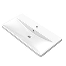 Xinyang Mobile da bagno sospeso 80 cm bianco + rovere con doppi cassetti e lavabo in pietra artificiale bianca