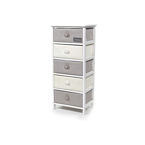 Mobiletto per Casa Vestiamo Casa, Mobile in Legno con 5 Cassetti, Dimensioni 90 x 40 x 29 cm, Colore Bianco e Grigio