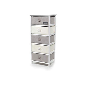 Mobiletto per Casa Vestiamo Casa, Mobile in Legno con 5 Cassetti, Dimensioni 90 x 40 x 29 cm, Colore Bianco e Grigio
