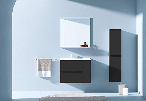 Mobili KOL 80 cm | Antracite Laccato | 80 x 60 x 45 cm | Mobile con 2 cassetti + 1 Anta + lavabo in Ceramica a Sinistra
