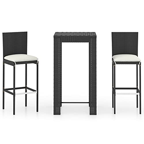 vidaXL Set Bar da Giardino 3 pz con Cuscini Polyrattan Nero