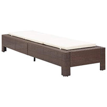 Tidyard Lettino Prendisole con Cuscino Marrone in Polyrattan, Lettini da Giardino in Legno, Sedie a Sdraio da Giardino in Legno 220 x 75 x 35 cm