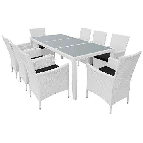 vidaXL Set da Pranzo da Giardino 9 pz con Cuscini Rimovibili Elegante Robusto Mobili Arredi per Esterni Tavolo e Sedie in Polyrattan Bianco Crema
