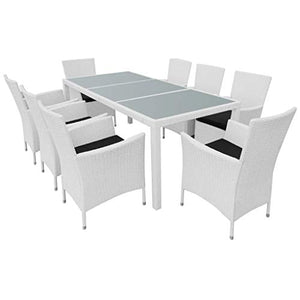 vidaXL Set da Pranzo da Giardino 9 pz con Cuscini Rimovibili Elegante Robusto Mobili Arredi per Esterni Tavolo e Sedie in Polyrattan Bianco Crema