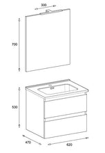 MaMa Store Atena Mobile sospeso con lavabo, specchio e lampada LED, Laminato, Bianco Lucido Laccato L. 62 X P. 47 X H. 53 Cm