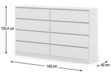 BIM Furniture Maya M8 - Cassettiera con 8 cassetti, 140 cm, colore: Bianco