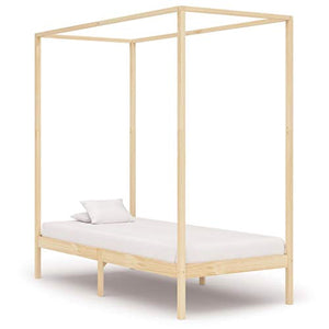 BIGTO - Struttura letto a baldacchino in legno di pino massiccio, per camera da letto, colore: marrone chiaro, 100 x 200 cm