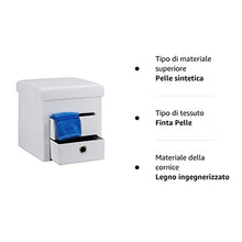Relaxdays Pouf Contenitore Pieghevole, Scomparto Interno, 2 Cassetti Rimovibili, Cubo, finta pelle, Bianco, H X L X P: 38 x 38 x 38 cm