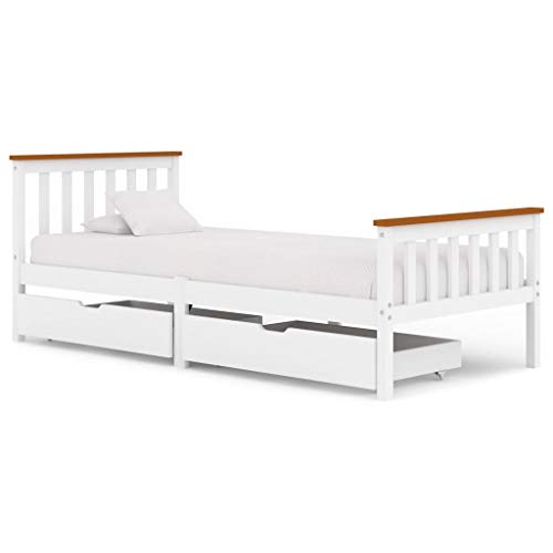 FAMIROSA Giroletto con 2 Cassetti Bianco in Massello di Pino 100x200 cm-0433