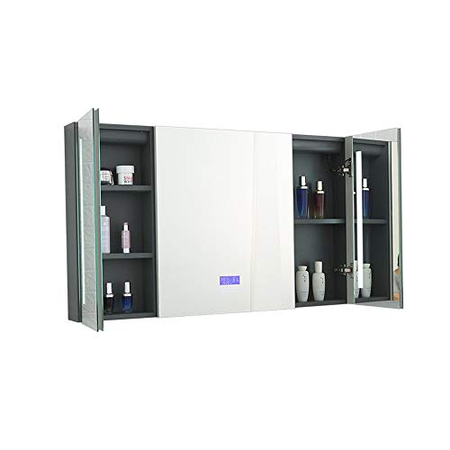 ZoSiP Armadietto da Bagno Mobiletto Pensile Alluminio Armadietto con Specchio, Illuminato LED Bagno Armadietto for Bagno Incasso o Superficie (Color : Silver, Size : 100x70x14cm)