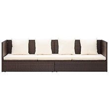 vidaXL Lettino Prendisole da Giardino Cuscini in Polyrattan Marrone