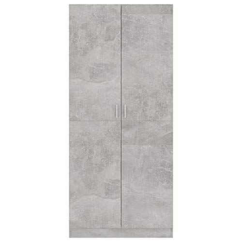 Montloxs Armadio a 2 Ante, Mensola Grande con Barra Appendiabiti, mobili per Camera da Letto, 80x52x180 cm, Grigio Cemento