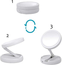 HMMN Specchio a LED Portatile Pieghevole, Specchio Trucco Illuminato LED a Due Lati Illuminato Specchio cosmetico Illuminato con Luce dimmerabile