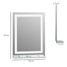 kleankin Specchio da Bagno Luci a LED, Interruttore Touch Mensola in Vetro con Utensili per Montaggio a Parete 70x50cm