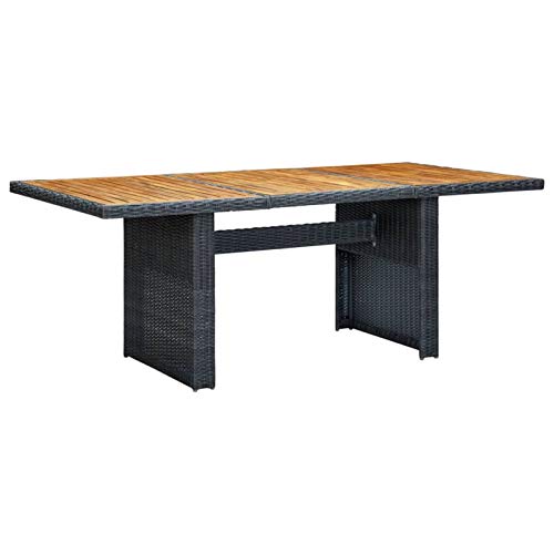 Tidyard Tavolo tavolino Rettangolare in Polyrattan e Legno Acacia per Esterno da Giardino terrazzo Bar sagra Campeggio,Tavolo da Cucina, 200 x 100 x 74 cm,Grigio Scuro e Marrone