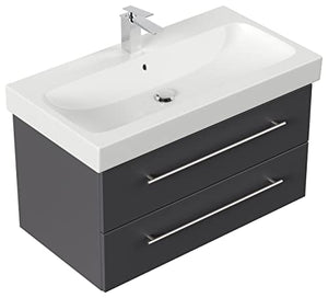 emotion Lavabo con mobiletto, Legno, Antracite Lucido, 90, 2 unità