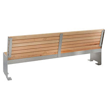 Panca da giardino Novalis con schienale in acciaio inox levigato, larice oliato