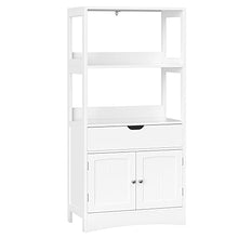VASAGLE Mobile Bagno, Mobiletto Bagno, Armadietto Multiuso, con Cassetto, 2 Ripiani Aperti e Anta Doppia, 60 x 32,5 x 122 cm (L x P x A), Bianco BBC64WT