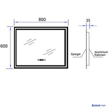Meykoers Specchio Bagno LED 80 x 60 cm con Interruttore tattile + Anti-appannamento + Orologio Digitale, bianco freddo 6500K