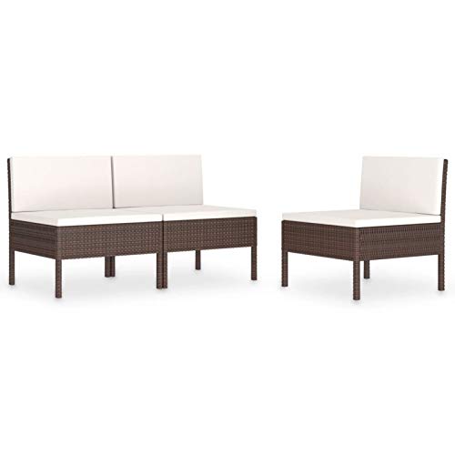 Tidyard Set 3 pz Divani da Giardino Modulaie per Esterno a 3 Posti in Polyrattan Marrone/Nero,Divano da Giardino 3 Posti,Divano da Esterno 3 Posti,Divano in Rattan,Divano Modularre,Divano Esterno
