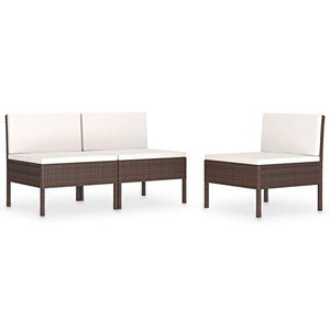 Tidyard Set 3 pz Divani da Giardino Modulaie per Esterno a 3 Posti in Polyrattan Marrone/Nero,Divano da Giardino 3 Posti,Divano da Esterno 3 Posti,Divano in Rattan,Divano Modularre,Divano Esterno