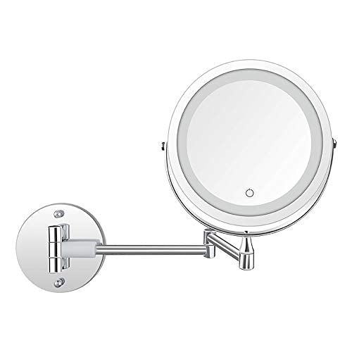 SWEET Specchio Ingranditore 5X da Tavolo,Specchio Ingranditore da Parete,Carica della Batteria HD a Doppio Lato con Oscuramento del Tocco Rotante a 360 ° Specchio Ingranditore con Luce