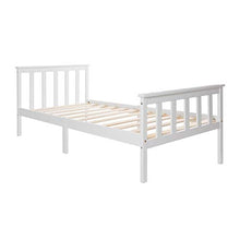 Letto singolo in legno di pino massiccio, con rete a doghe e testiera, 90 x 200 cm, colore: bianco
