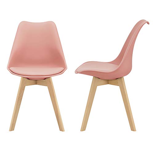 [en.casa] Set di 2 Sedie Sala da Pranzo con Gambe di Legno Massello di Faggio Seduta Imbottita - Color Rosa
