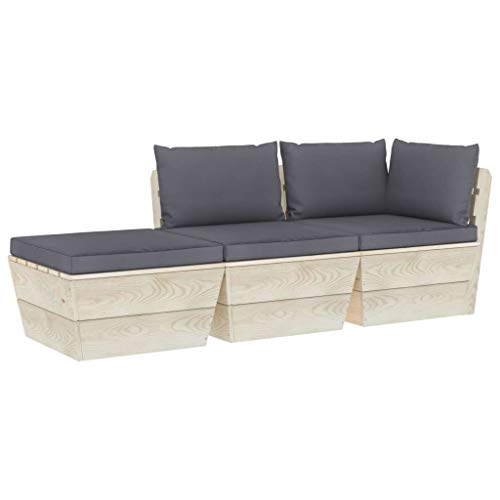 FAMIROSA Set Divani da Giardino su Pallet 3 pz con Cuscini Legno Abete-3420
