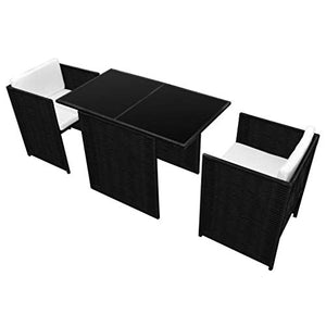 FAMIROSA Set da Bistrot 3 pz con Cuscini in Polyrattan Nero-2484